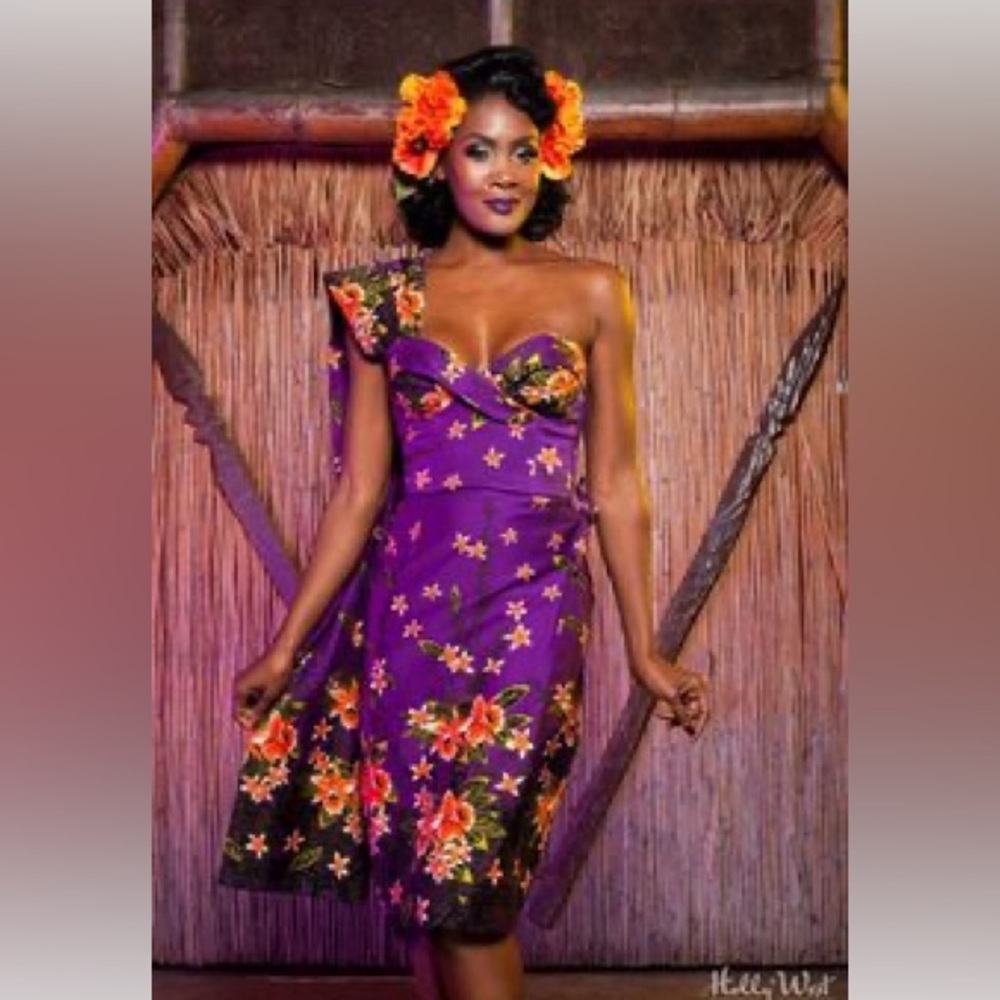 🦄 Deadly Dames Tropical Temptress Dress in purple orchid print